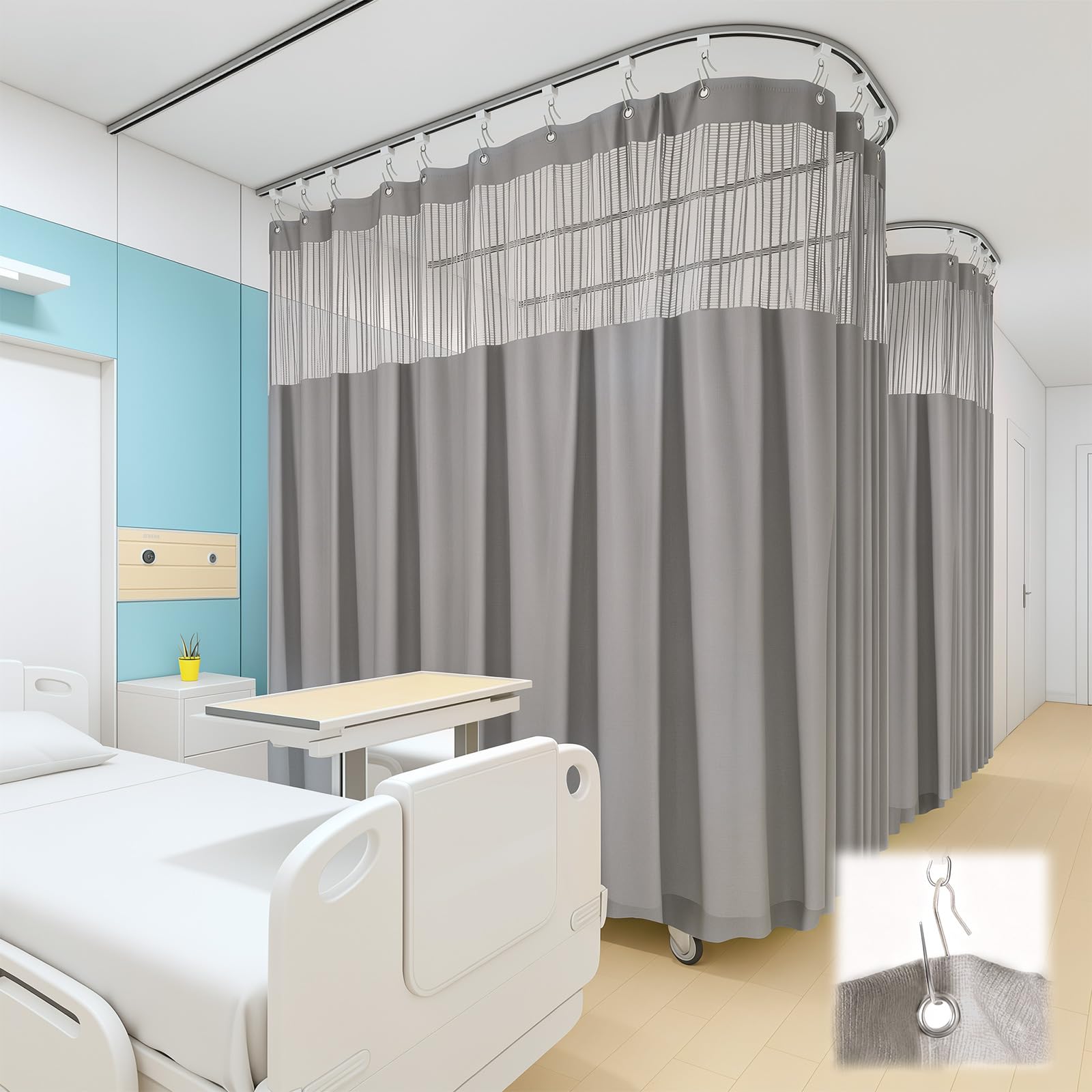 2 Pcs 180"W x 84"L /15 x 7FT Hospital Curtains with Grommet Top