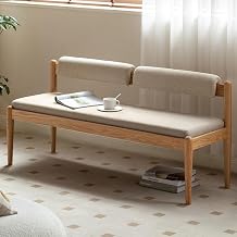 Wooden entryway Bench,End of Bed Bench with Removable Cushion and Solid Oak Frame,Upholstered Seat for Living Room,Bedroom,Hallway Wood-Beige L125cm/49.2in