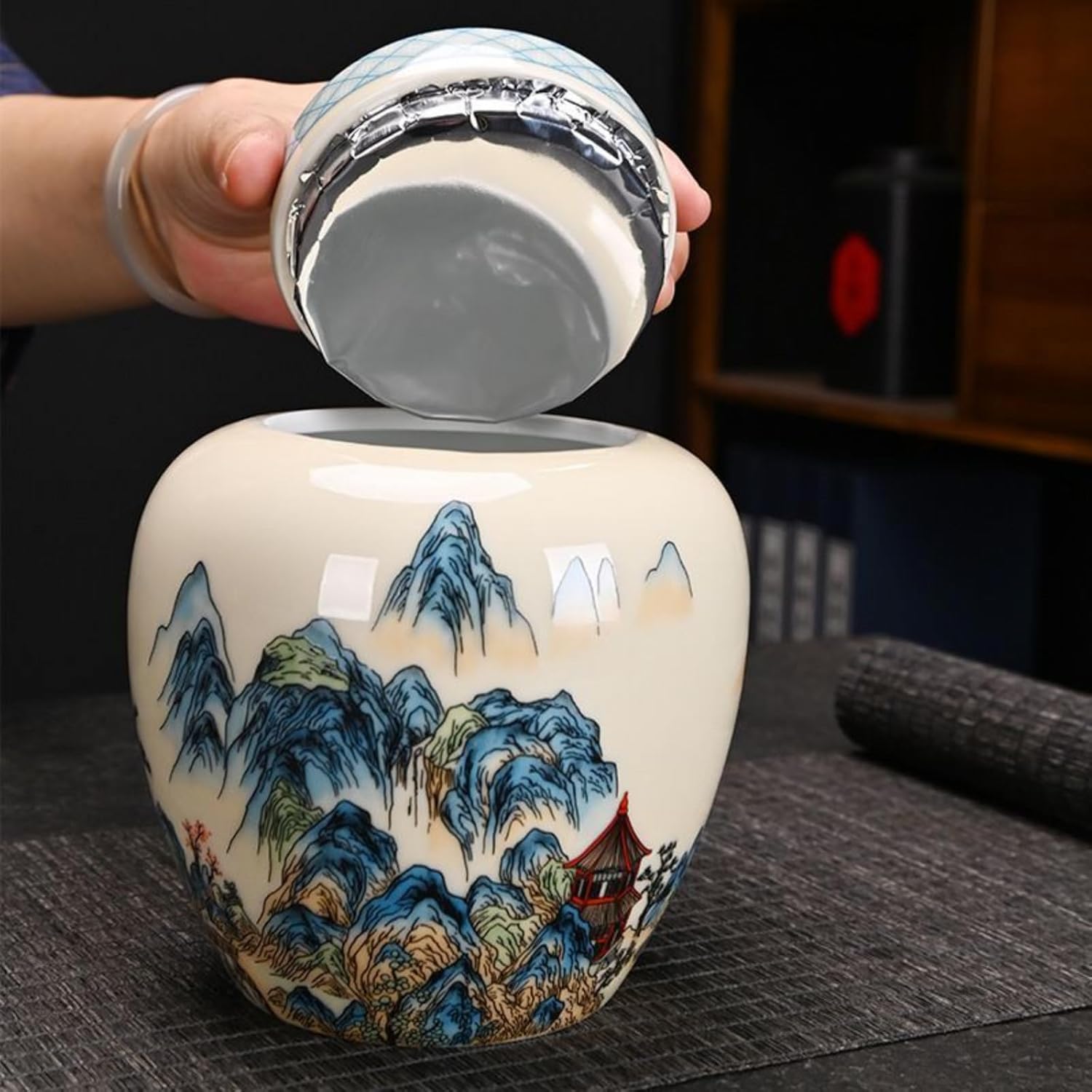 Antique-style Ceramics Tea Canister, 1100ml 34.1oz, Storage Canister Chinese Kung Fu Tea Set Accessories