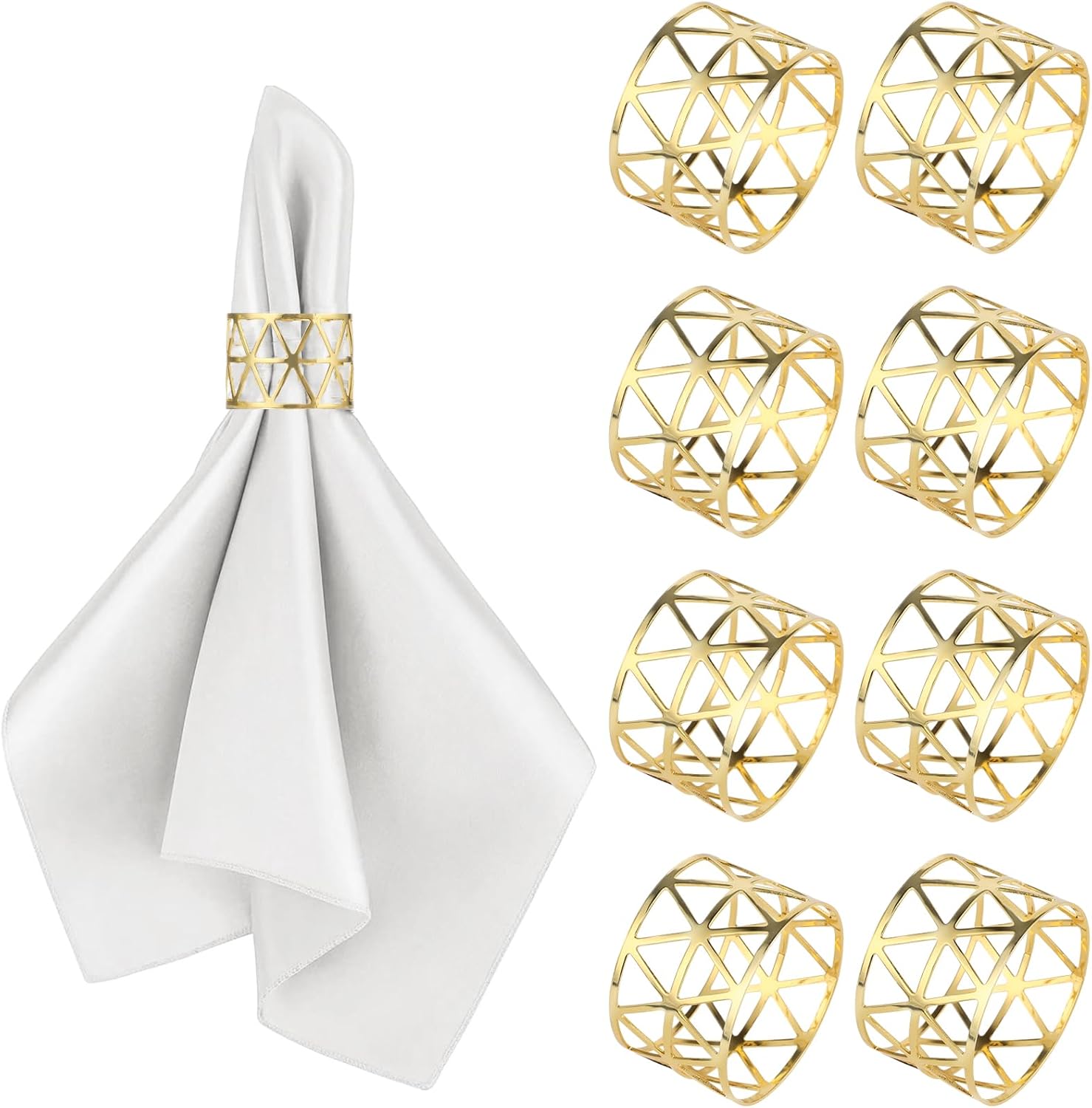 Prasacco 8 Pieces Napkin Rings, Gold Napkins Rings Napkin
