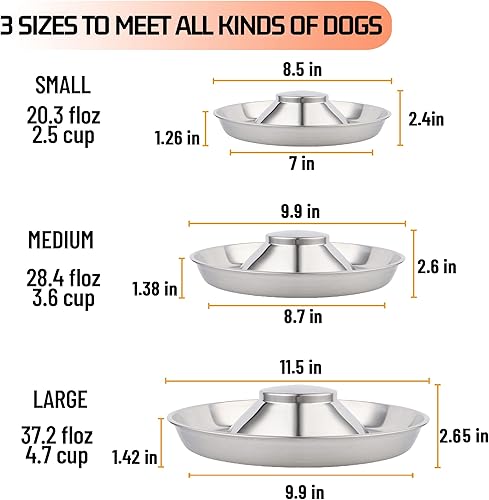 Miniatura 6 de Tazón de acero inoxidable para cachorros (paquete de 2) con parte inferior de goma antideslizante, apilable, para evitar la indigestión, respetuoso