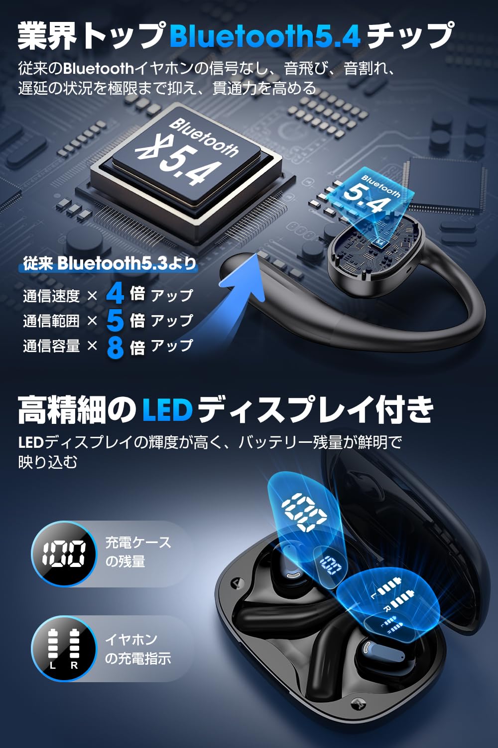 Amazon.co.jp: イヤホン Bluetooth ワイヤレスイヤホン 「最大100時間