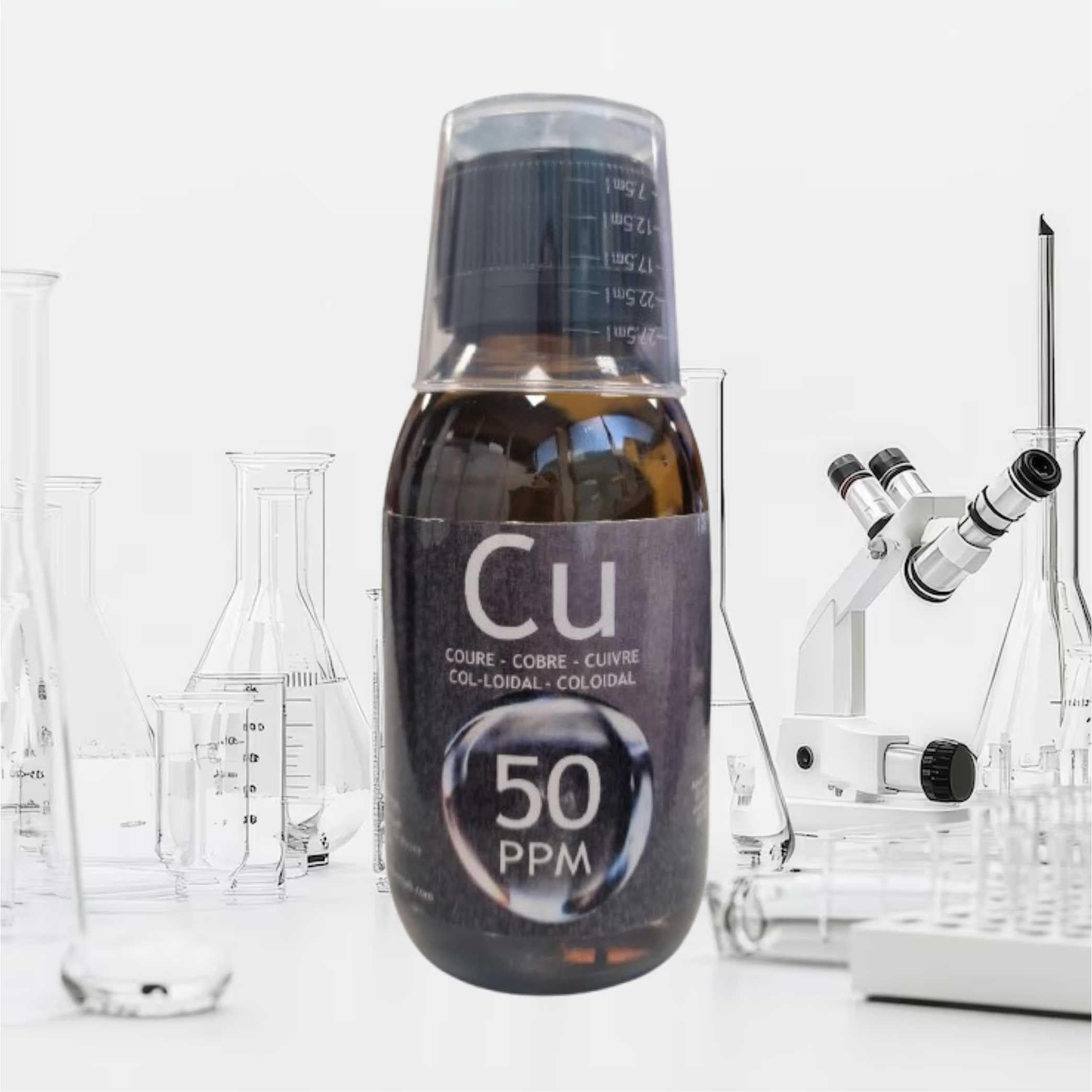 Cobre coloidal artesanal 50 PPM, 100 ml. Con certificado de autenticidad. ESNUTRIENTLAB. 99,99% de pureza