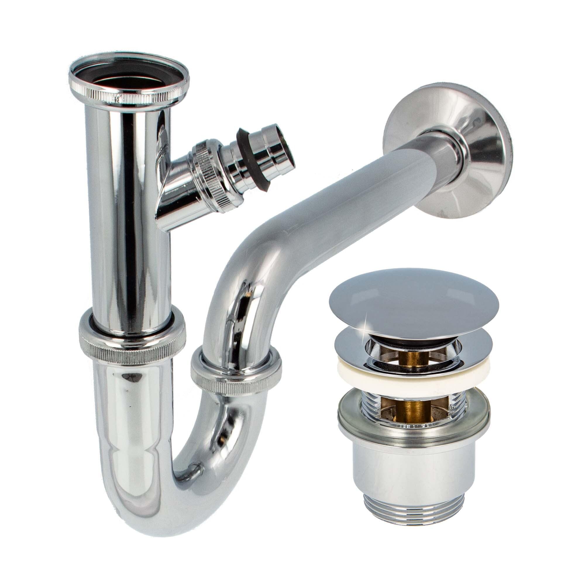 tecuro Siphon mit Pop Up Ablaufventil verchromt - Universal Set für Waschtisch/Waschbecken