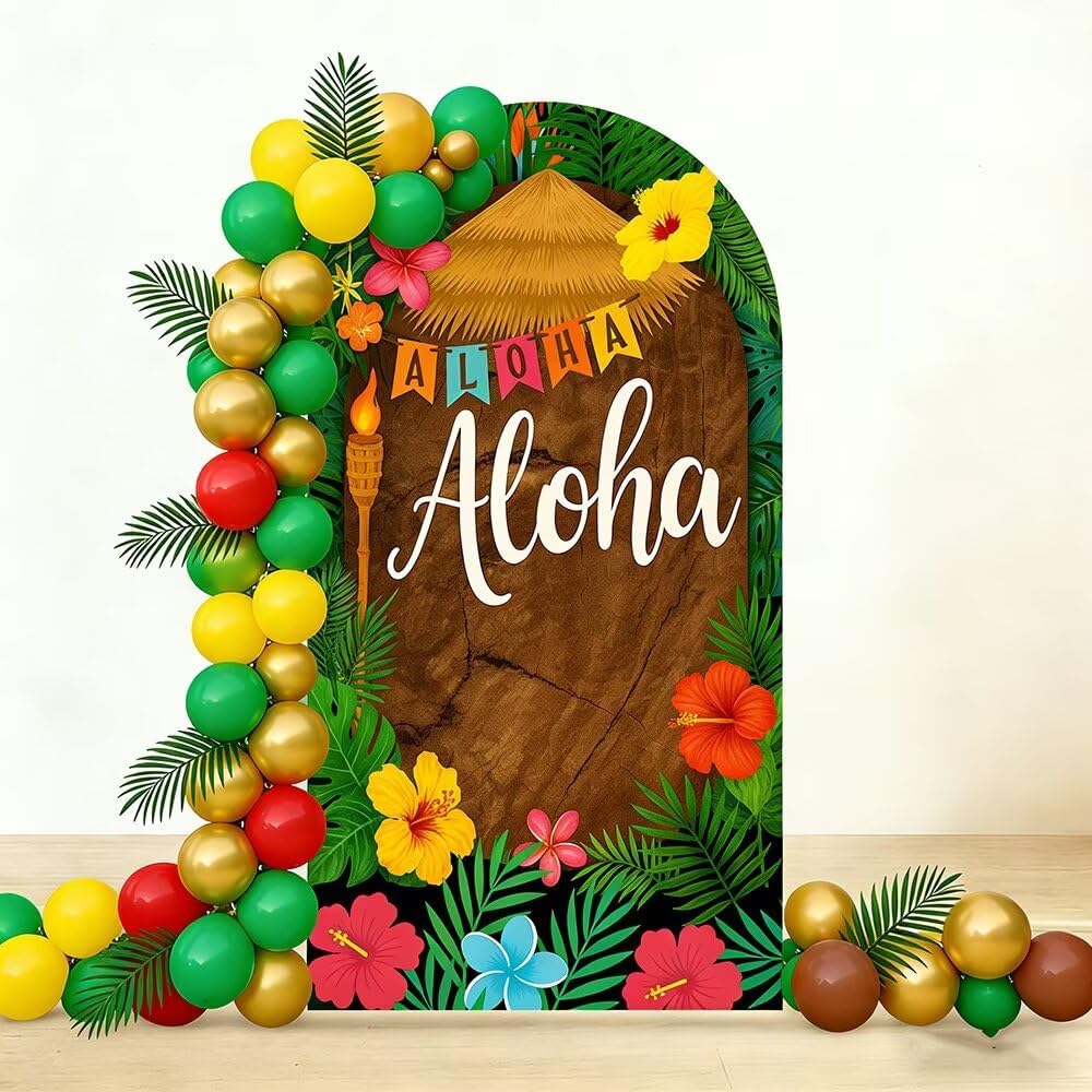 Aloha Arch Backdrop Cover,6FT Tropical Hawaiian Stretchy Spandex Arched Cover for Summer Aloha Luau Birthday Party Decoration