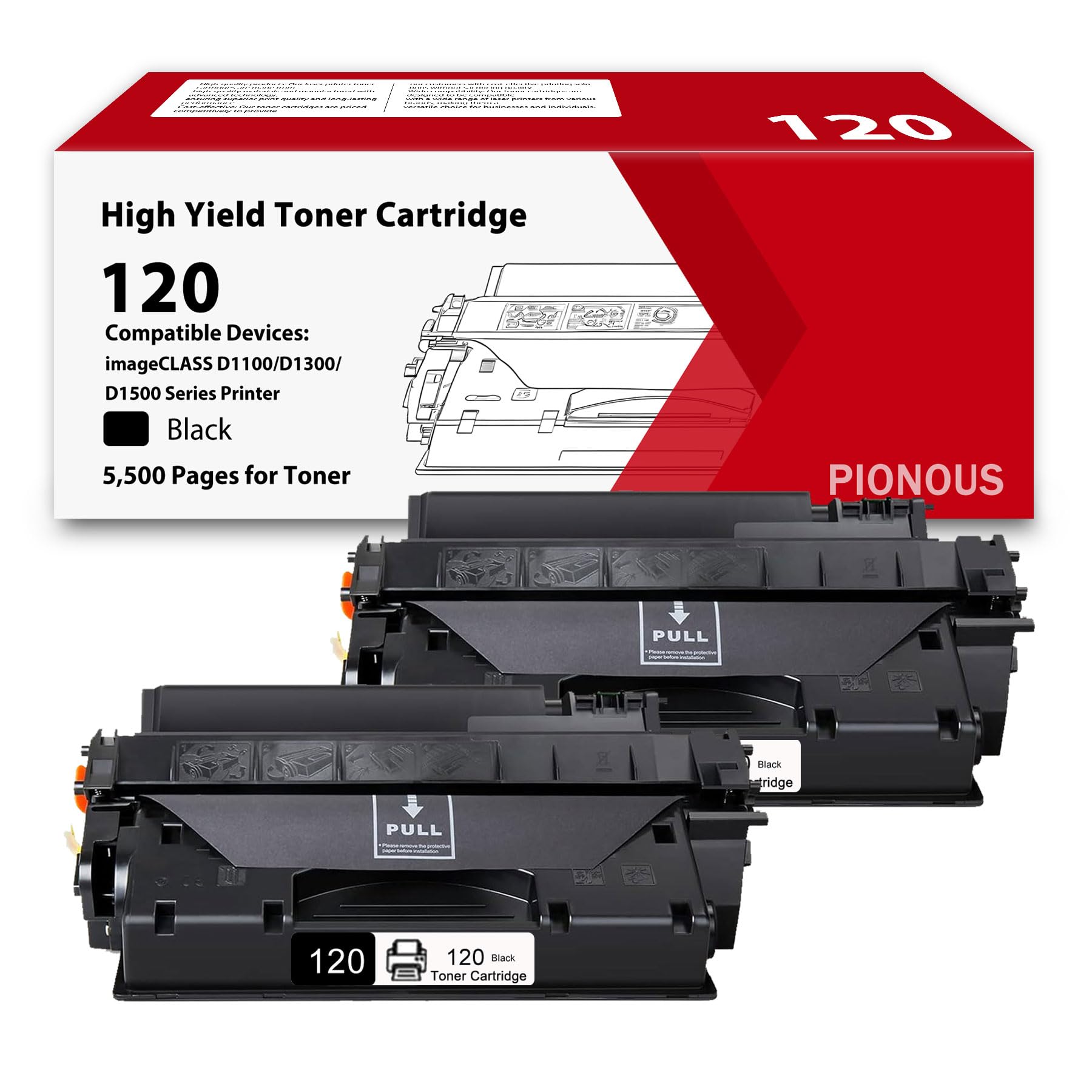 2-Pack 120 Black High Yield Toner Cartridge Compatible Replacement for Canon 120 CRG-120 CRG120 Toner Work with D1100/D1300/D1500 Series Printer