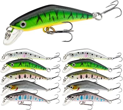 Fishing Lures, Minnow Popper Crank Baits Pencil Bass Trout Fishing Lures with Hooks, Topwater Artificial Hard Swimbaits for Saltwater Freshwater Trout Walleye Blueback Salmon Catfish