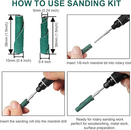 Miniatura 5 de Bandas de lijado de circonita de grano 60 de 0.4 x 1.5 pulgadas, carrete de papel de arena en forma de conocilindro, mandril autoapriete de vástago