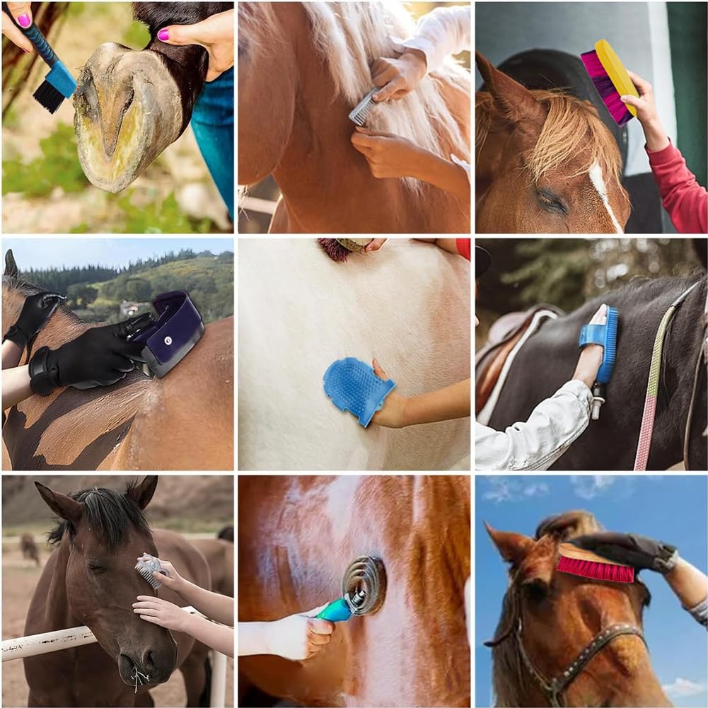 La La Pet® Pferdepflegeset mit Tasche, Pferdebürsten-Sets für die Fellpflege, 11-teiliges Pferde-Reinigungswerkzeug-Set, Pferdepflegezubehör für Pferde-Zaumzeug