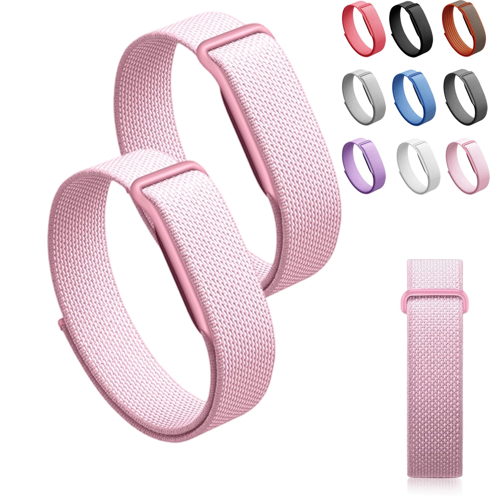 Siebkorb for Google Fitbit Air Nylon Band,Hook and Loop Strap Replacement,Breathable Sport Loop,Adjustable Woven Wristband for Fitbit Air Screenless Fitness Tracker,Non-Original (2, Nylon-Pink)