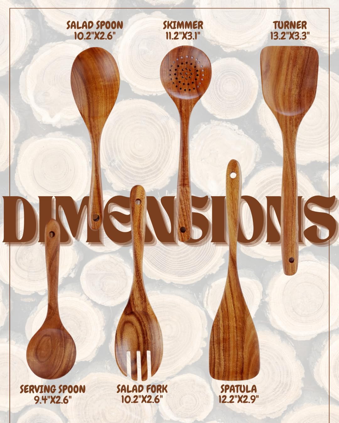 6-Piece Teak Wood Cooking Utensils Set – Wooden Spoons & Spatulas for Non-Stick Cookware – Eco-Friendly, Durable & Heat-Resistant Kitchen Utensils for Cooking & Serving