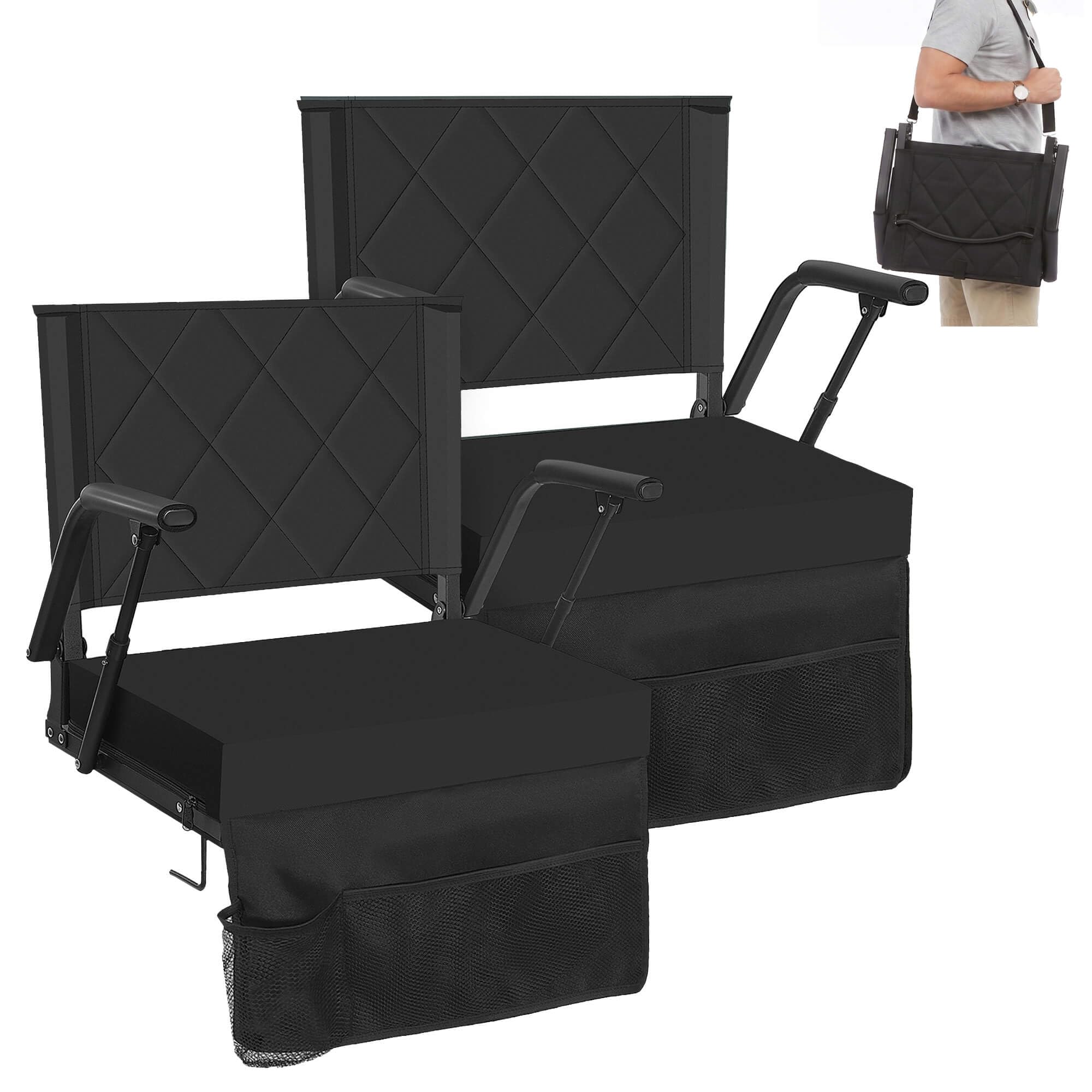 Sheenive Portable Bleacher Seat, Folding Stadium Seats with Back Support | Wide Bleacher Chairs Cushion, Padded Armrests, Open Storage Pocket & Cup Holder, Shoulder Strap, Fits All Standard Bleachers