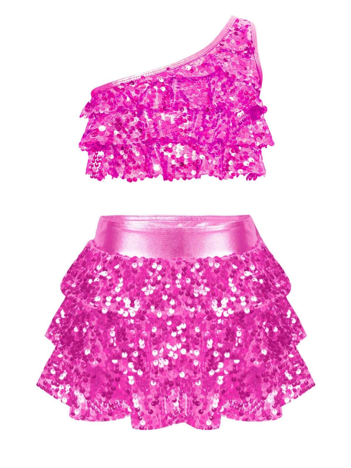 Traje de baile lentejuelas dos piezas niñas elástico falda top fiesta