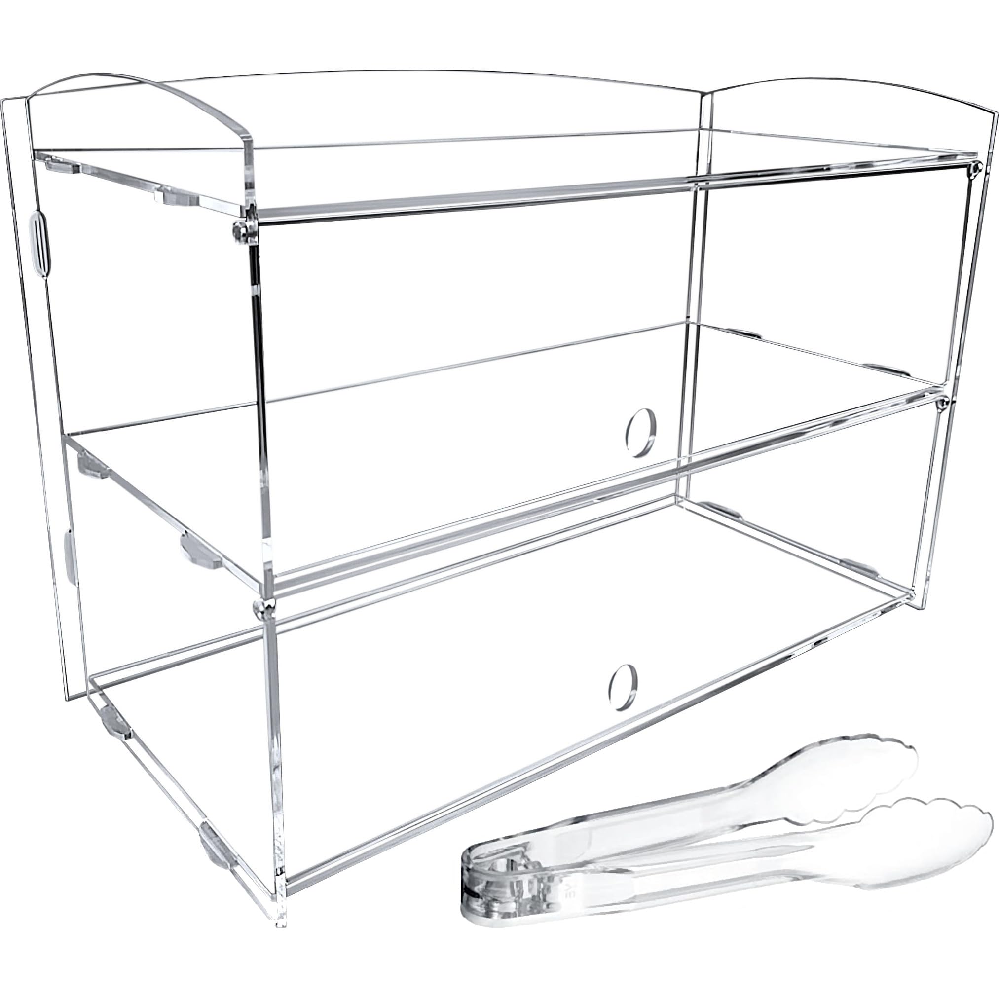 Vitrina para encimera de panadería y pastelería con pinza para servir, caja de exhibición de acrílico transparente de 2 niveles para donas, pan, cupcakes, frutas, perfecto para fiestas en casa, bares,