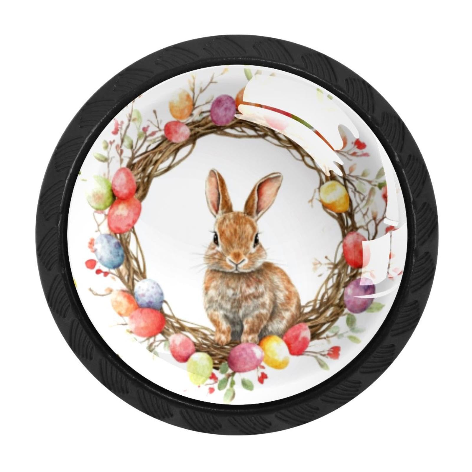 CHENZZZZ 4 Pack Black Easter Wreath and Rabbit (1) Cabinet Pulls with Screws, Kitchen Cabinet Knobs Hardware