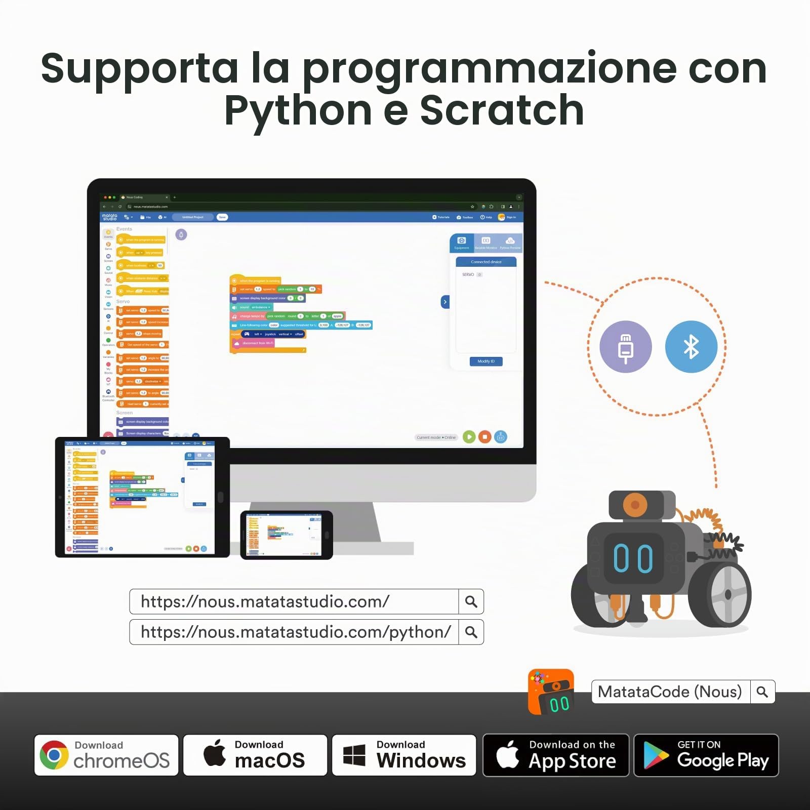 Robot di codifica per bambini dai 12 anni in su, MatataStudio Nous AI Set Robot programmabili Giocattolo Kit di codifica intelligente con fotocamera Kit di costruzione robot creativo per bambini per