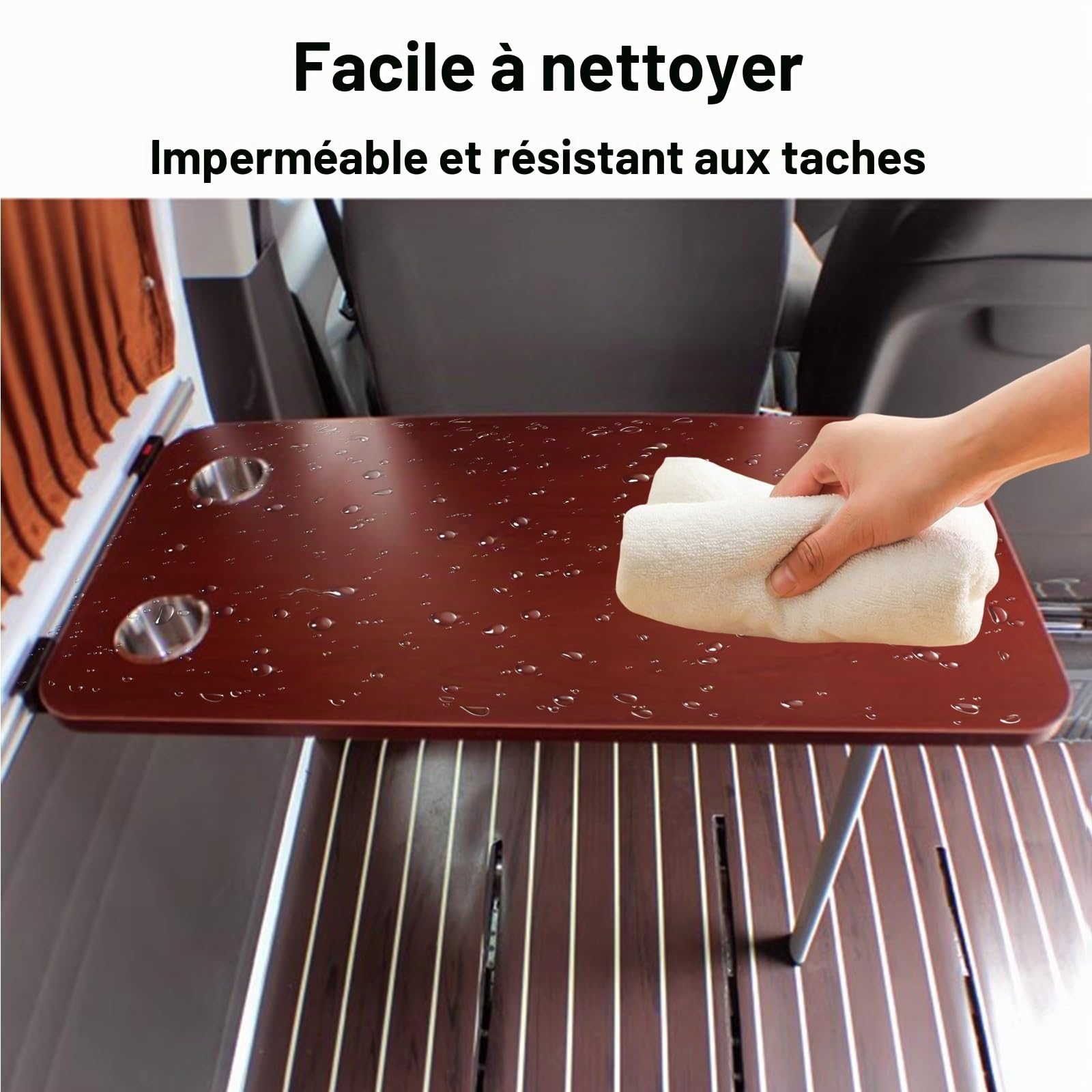 80X40cm Plateau de Table pour Camping-Car, Plateau de Table Rectangulaire avec 2 Porte-gobelets pour Caravane Camping-Car RV(Gray)