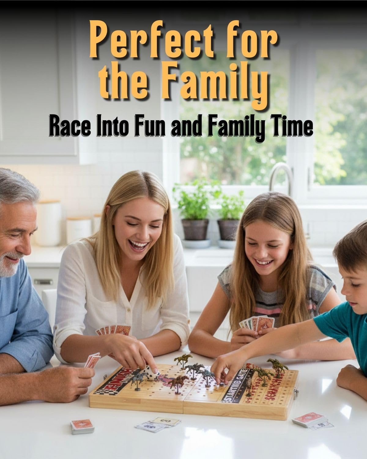 Horse Racing Board Game - Large 22 Inches Folding Horse Race Game Board Adult - Exciting Family Racing Set with Built-in Storage for Premium Chips, 2 Sets of Cards, 2 Dice, and 11 Metal Derby Tokens