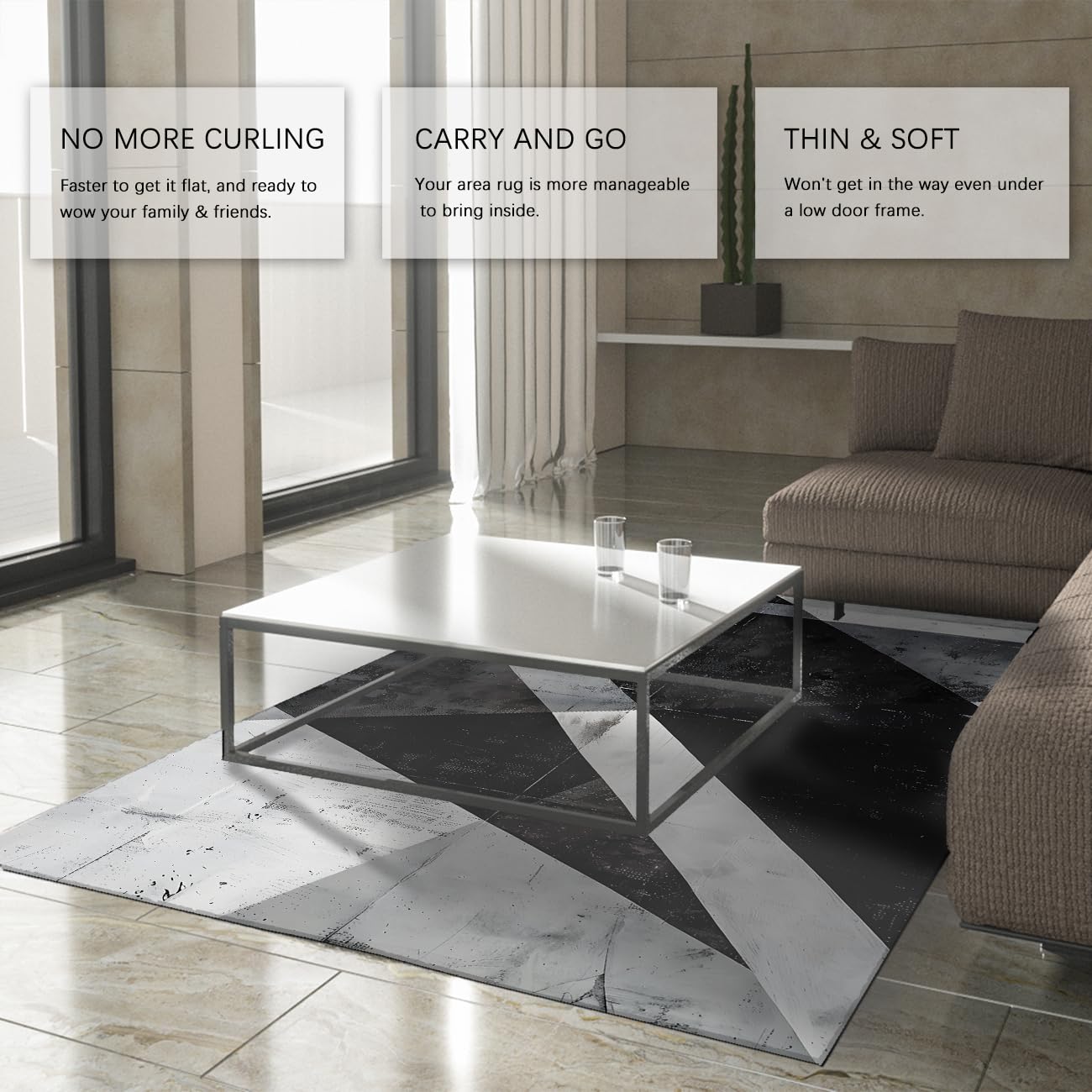 Alfombra Negra Gris 90X150 pies salón geometría Abstracta alfombras Grandes Antideslizantes Lavables Alfombra Interior ultrasuave Pelo bajo Alfombra dormitorios Sala Juegos Oficina Cocina