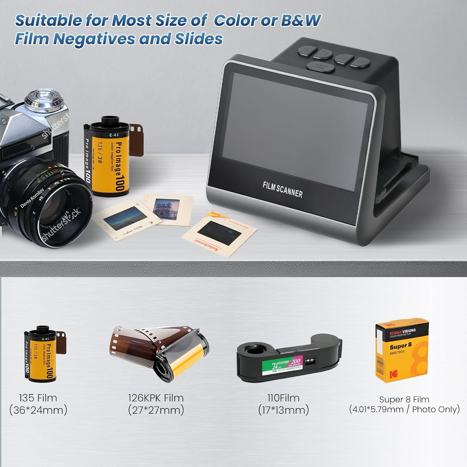 Diascanner 22MP Fotoscanner mit 5" LCD Display Negativscanner 35mm 135 126 KPK 110 Negative Super 8-Film Digitalisieren