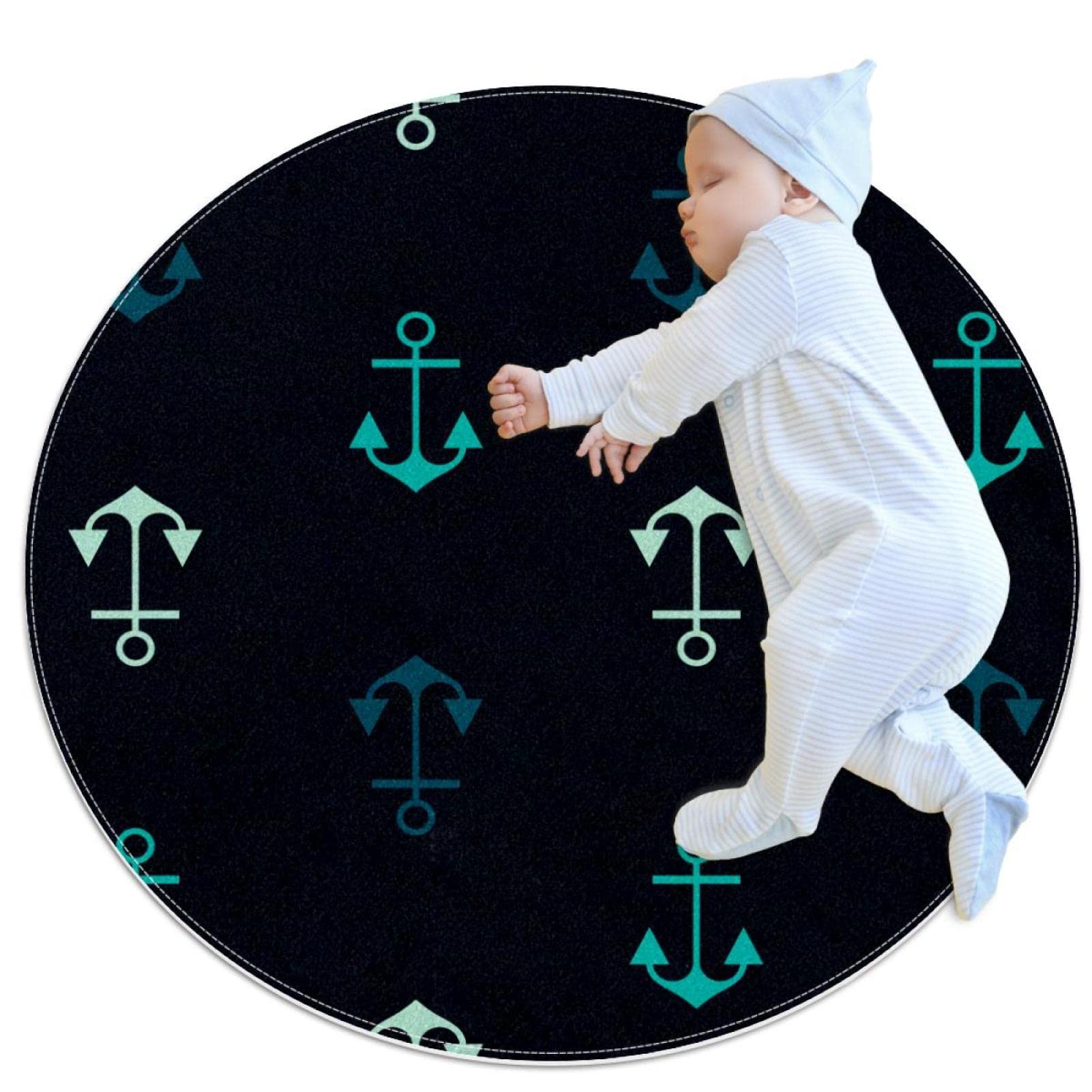 Tapis rond motif d'ancre au salon ou dans la salle de jeux des enfants