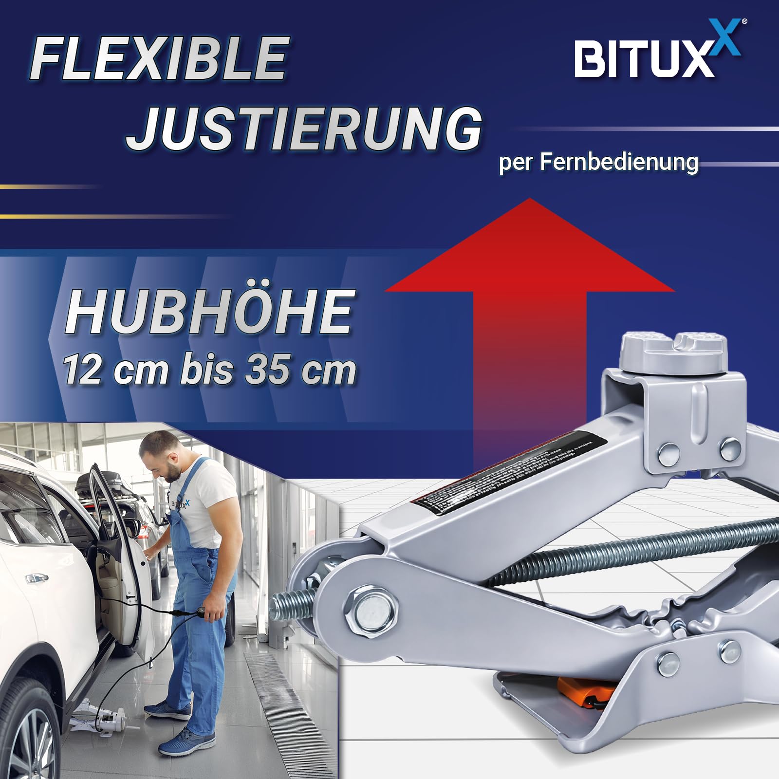 BITUXX® Elektryczny lewarek samochodowy, nożycowy, do samochodów osobowych, 12 V, 2 t, 2000 kg