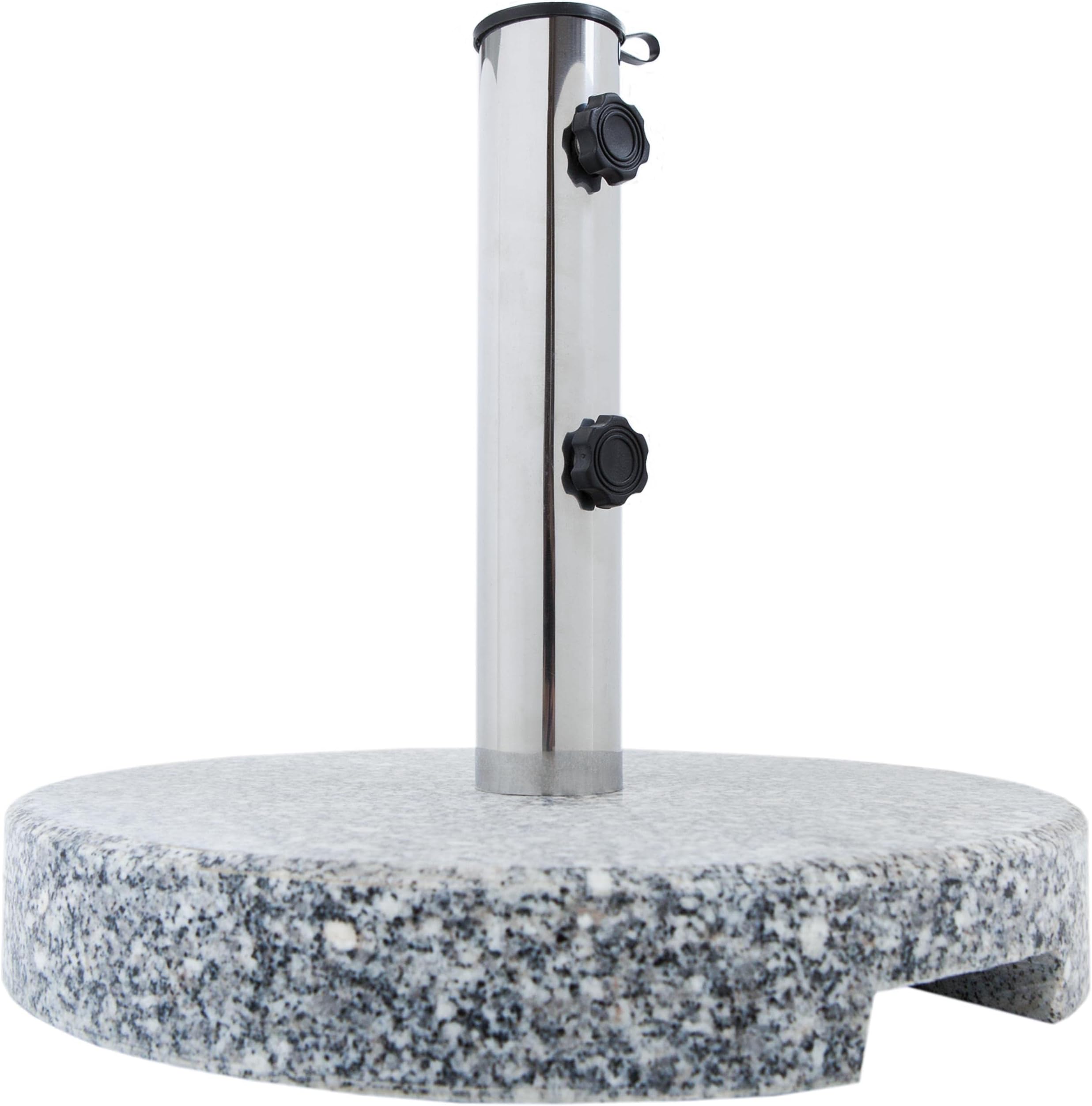 Anaterra® Granite Parasol Base 20 kg - Round/Square, Granite, with Handle Cut-Outs, Mobile, Stable, Stainless Steel - Outdoor Parasol Holder, Umbrella Weight Support, Stand for Garden (Round)