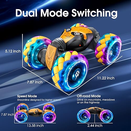 Miniatura 6 de AmazeFun Auto a control remoto, camión monstruo todoterreno 112, 2.4GHz 4WD Twist Stunt RC Car, juguete grande de doble cara, juguete de conducción