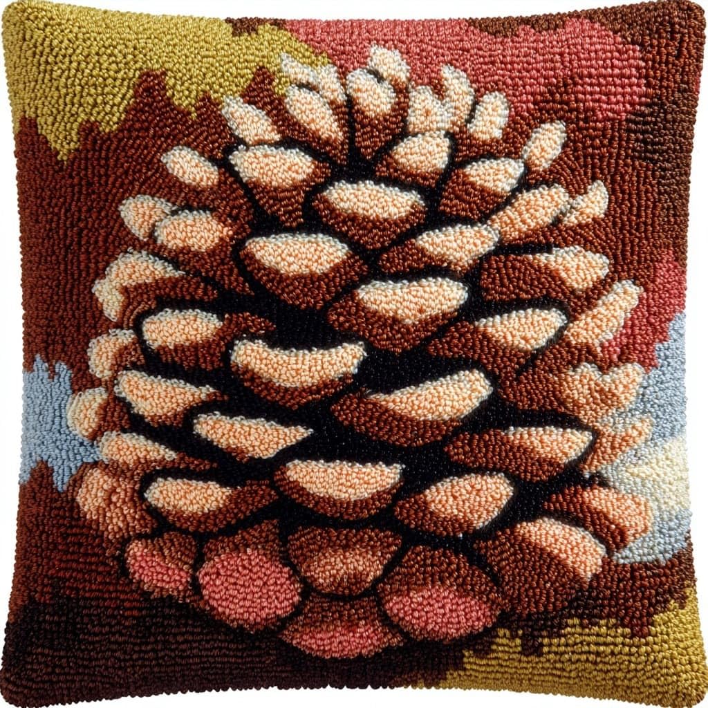WallustrioaW Latch Hook Kits DIY Throw Pillow Cover,Pine Cone Pattern