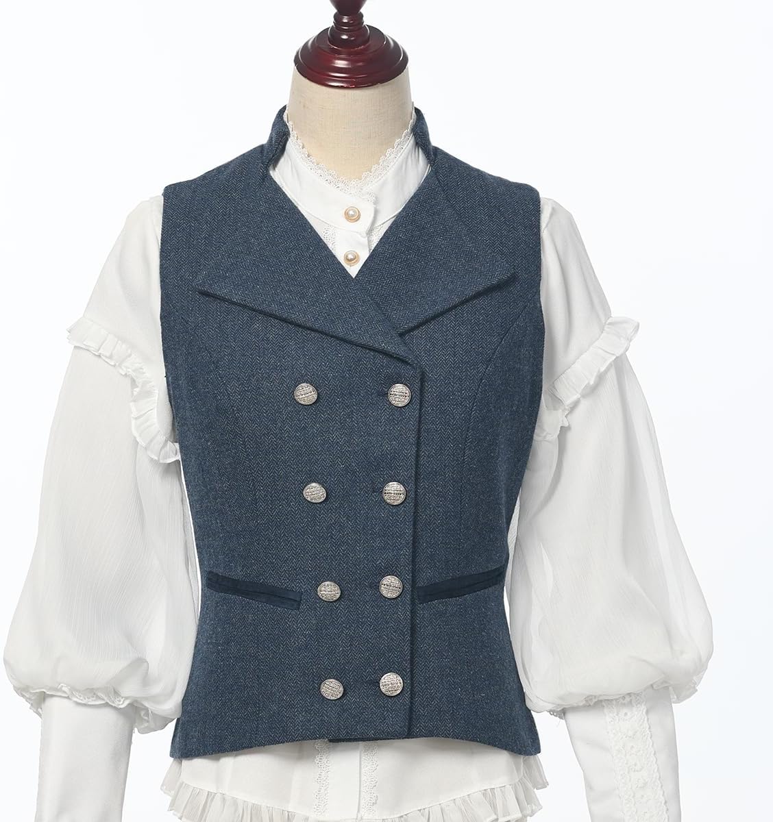 CAMDOM Women 50s Vintage Suit Vest Work Tweed Slim Fit Waistcoat V Neck Double Breasted Sleeveless Blazer Jacket with Pockets - Image 4