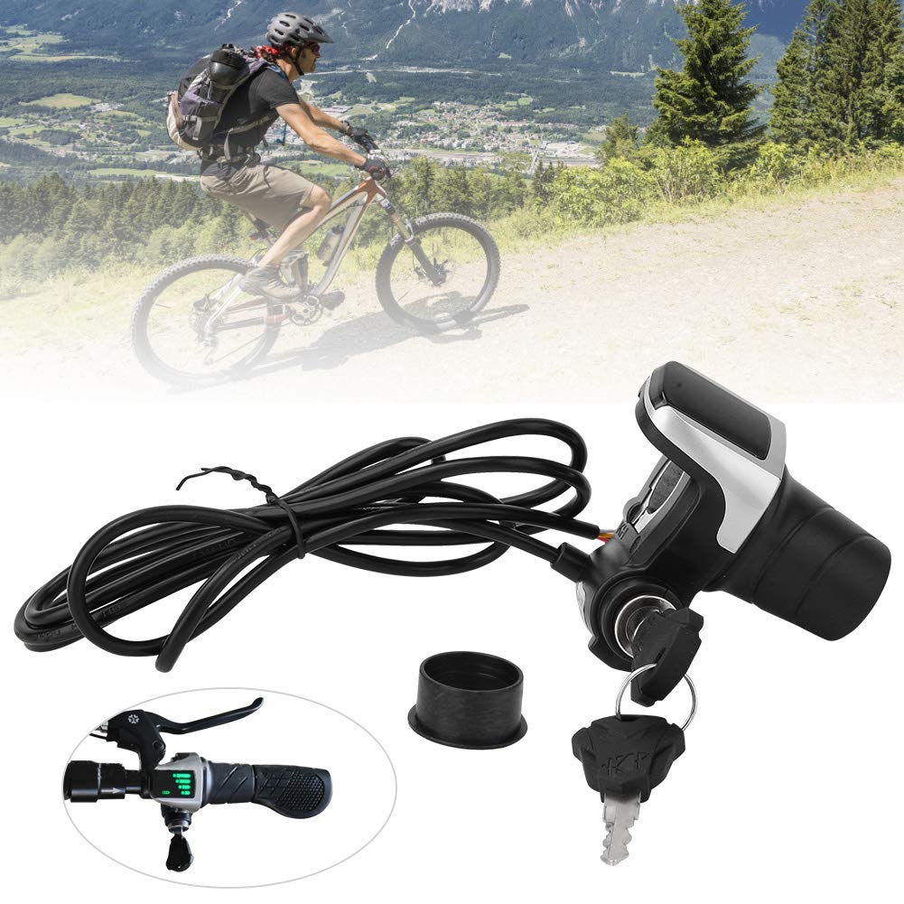 36V Acceleratore a Manopola per Bicicletta Elettrica, Twist Grip con Display LCD e Serratura a Chiave, Compatibile con Bici Elettriche Scooter Moto