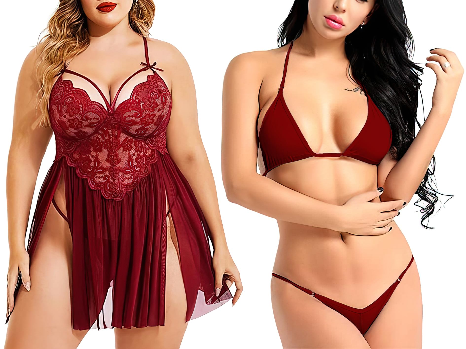 Plus Size Babydoll for Women Double Layer Elastic High Waist Teddy Chemise Comfy Floral Lace Lingerie Snap Closure-image-40