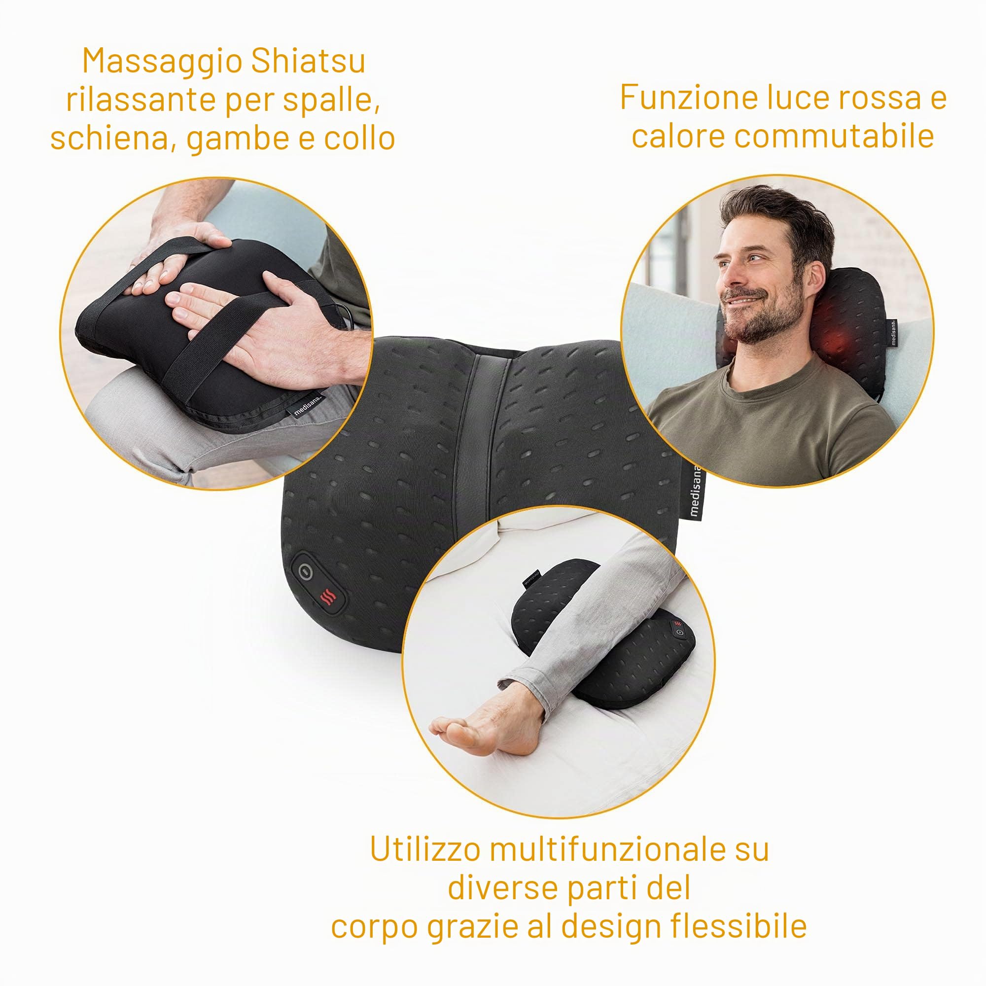 medisana CL 300 Cuscino da massaggio Shiatsu con funzione di calore, regolazione ergonomica individuale per la schiena con 4 teste di massaggio per spalle, schiena, gambe e collo
