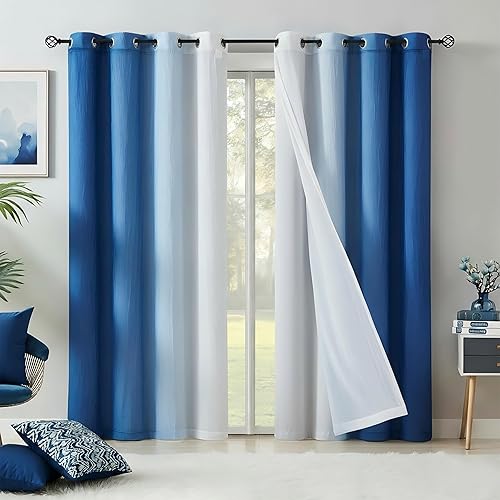 Miniatura 11 de Cortinas Completamente Opacas Azul Degradado de 63 pulgadas de Largo para Sala de Estar y Dormitorio, Cortinas con Aislamiento Térmico para Navidad