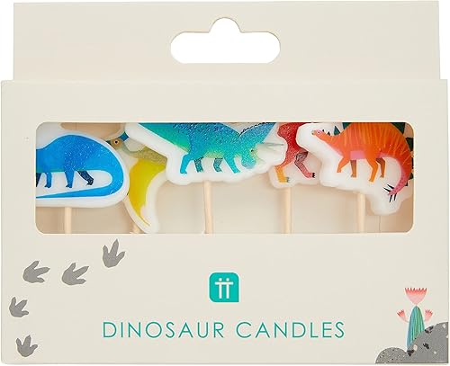 Miniatura 7 de Talking Tables Juego de 5 adornos para velas de cumpleaños con diseño de dinosaurio de dinosaurio, altura de cera de 1.2 in, 1 pulgada, colores