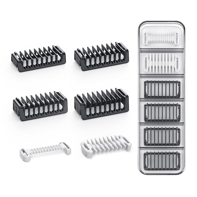 Jorvex Kit de pentes-guia para barbeador, 1 mm, 2 mm, 3 mm e 5 mm, protetor de pele, pente corporal e estojo
