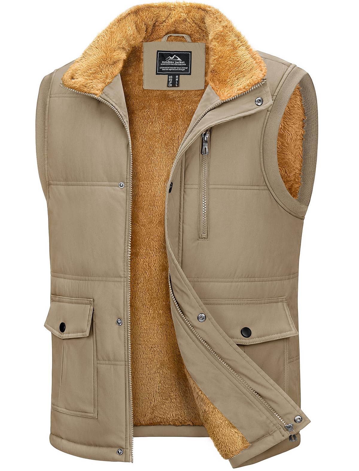 MAGCOMSEN Men's Fleece Vest Waterproof Winter Warm Puffer Vests Outerwear Sherpa Lined Full-Zip Sleeveless Jackets