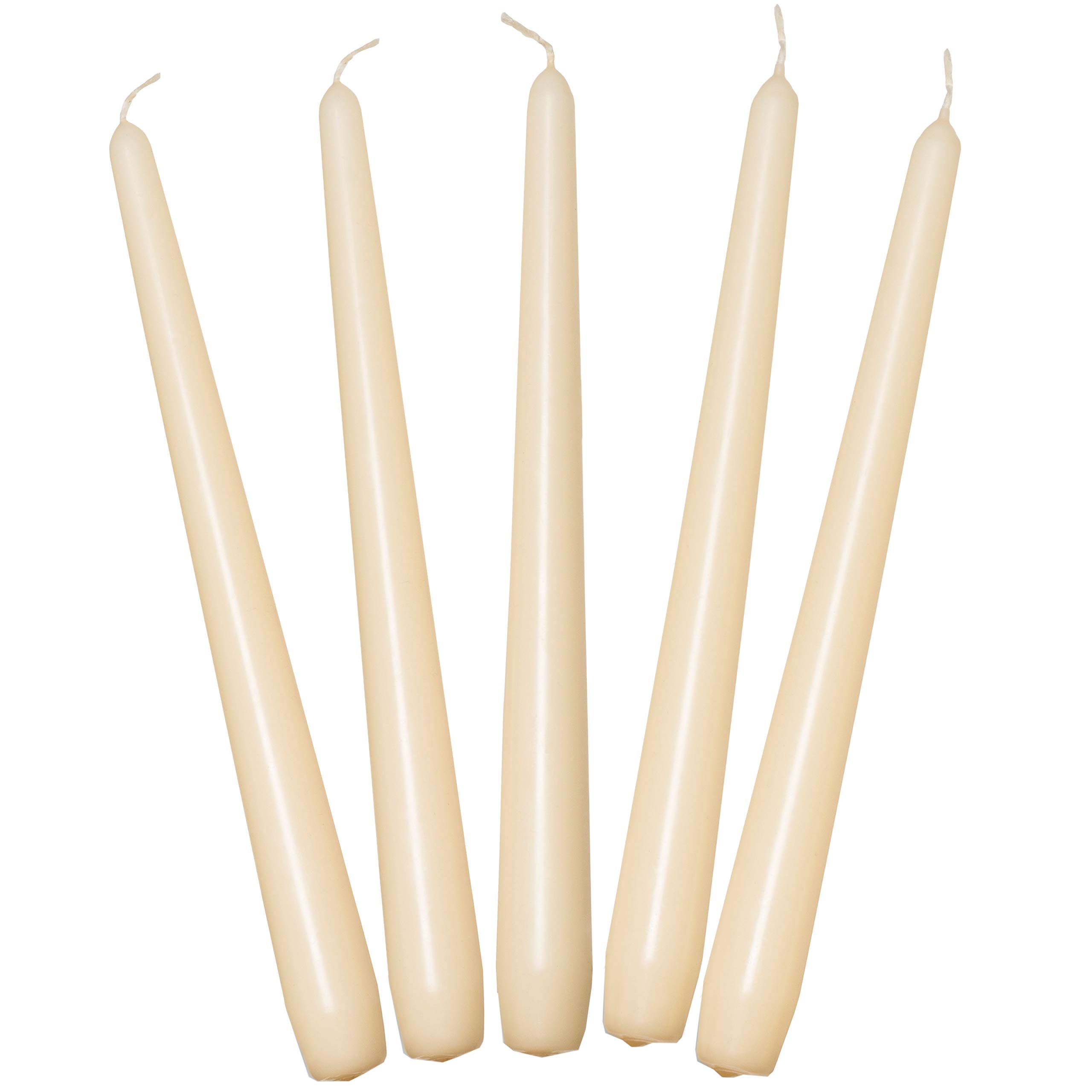 Deli Supplies Dinner Party Christmas Table Decor Bistro Candles Non Drip Tapered 9” 24cm Tall Taper Candle 7 Hour Burn Time Smokeless and Dripless Quality Wax (Ivory, 5)