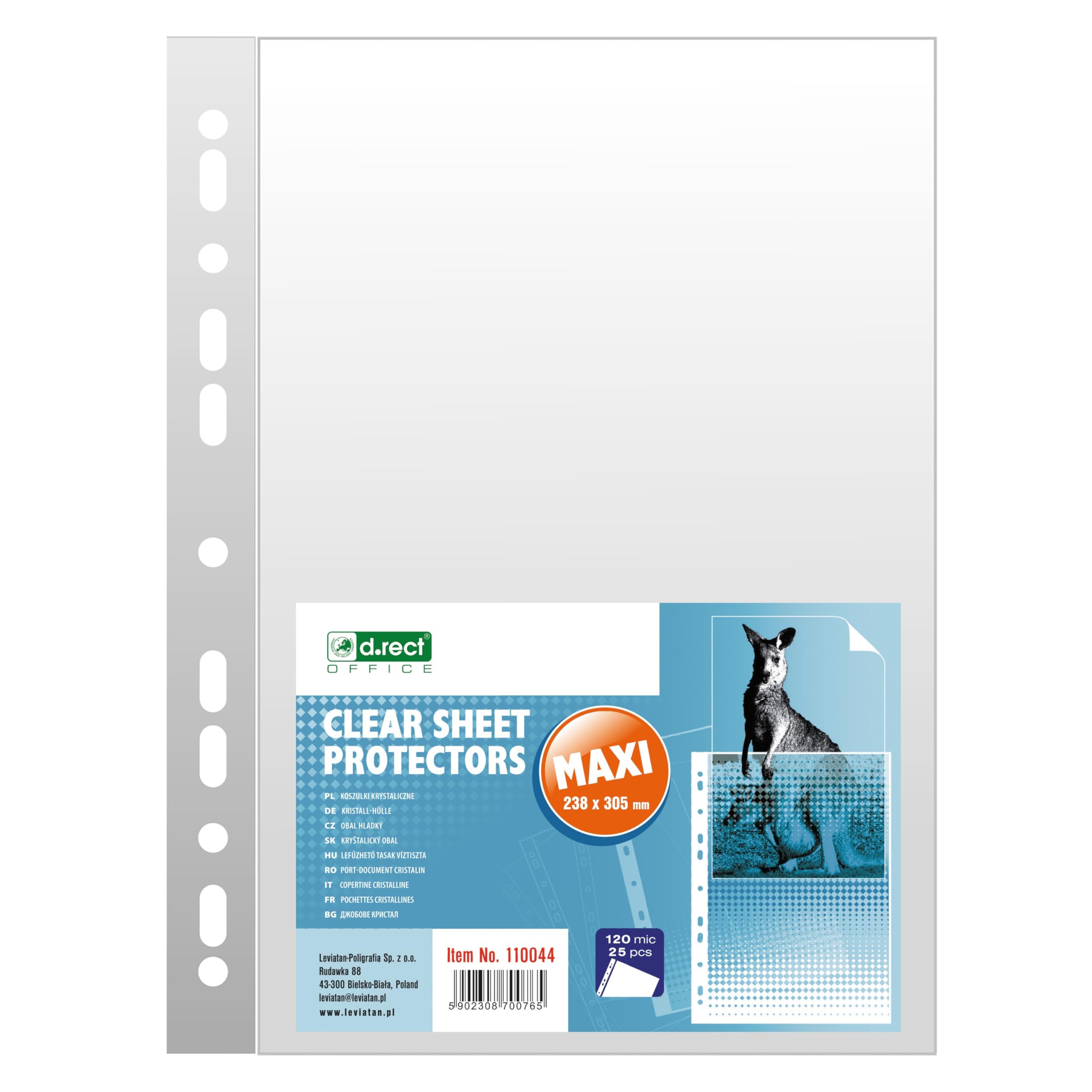 D.RECT 25 Pieces Punched Pockets - Plastic Sleeves - Polly Pockets 120 µm/mic/Micron Thickness: 0.12 mm - Plastic Wallets 238x305 mm, Crystal Clear