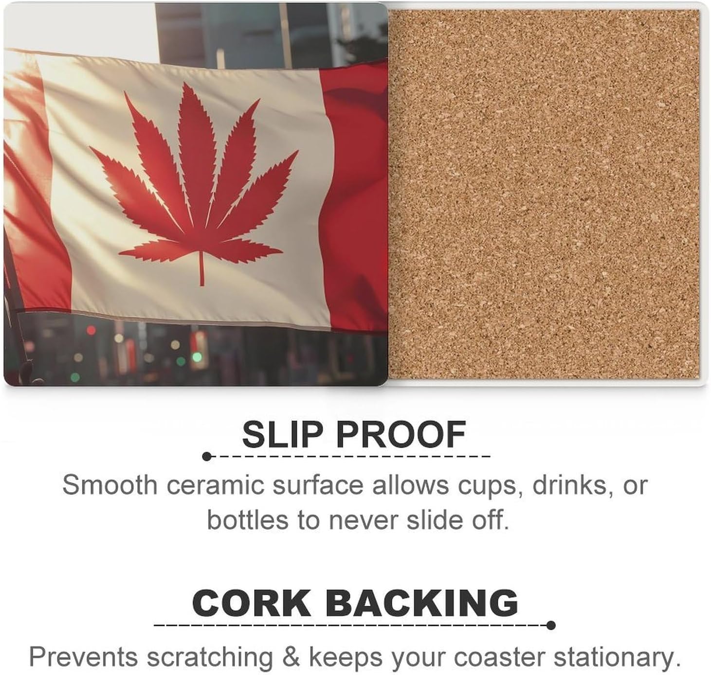 Canadian Weed Flag Funny Ceramic Coasters for Drink Absorbent Cup Holders Tabletop Protection