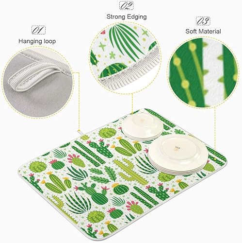 Miniatura 4 de Tapete de secado de platos de cactus para cocina, tapete de microfibra de 16 x 18 pulgadas, absorbente y reversible