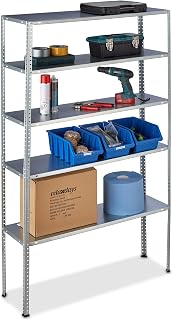 Relaxdays Schwerlastregal, Traglast 250 kg, 5 Ebenen, HxBxT: 185 x 100 x 30 cm, Keller & Garage, Stahl, verzinkt, Silber