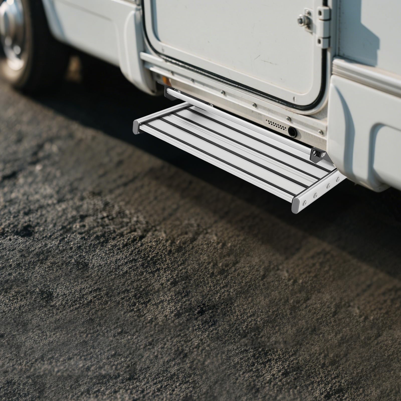 Pedana pieghevole manuale con striscia luminosa a LED, montaggio gradini da campeggio, portata 200 kg, rettangolare, passo per camper, rimorchi da viaggio, camion