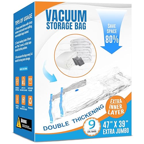 9 Pack XXL Jumbo Vacuum Storage Bags, Double-layer Design Leak-proof