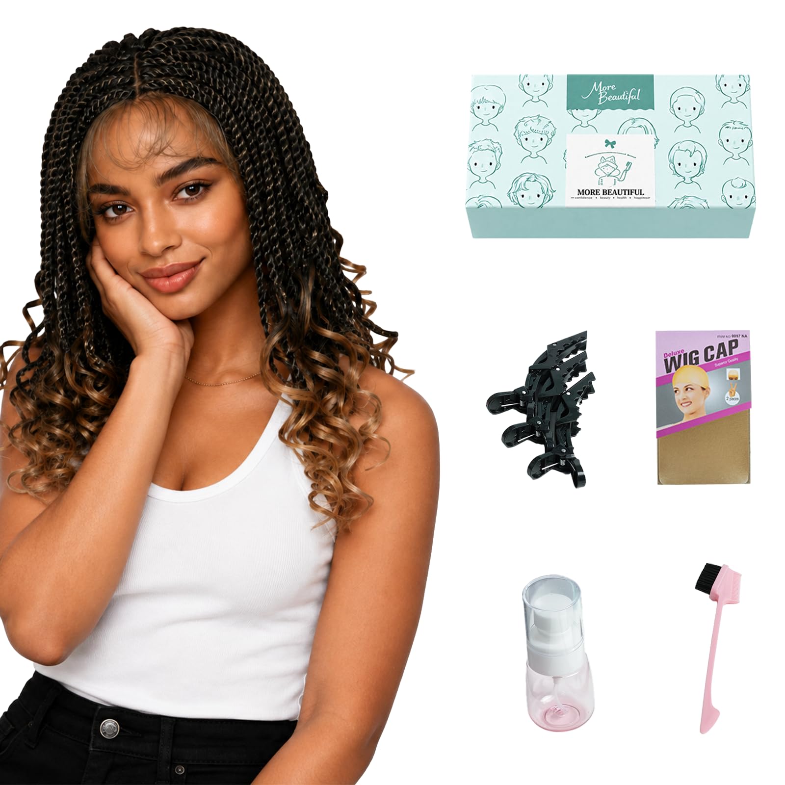 More Beautiful Full Lace Micro Twist Braided Wig for Women Black Auburn 18"