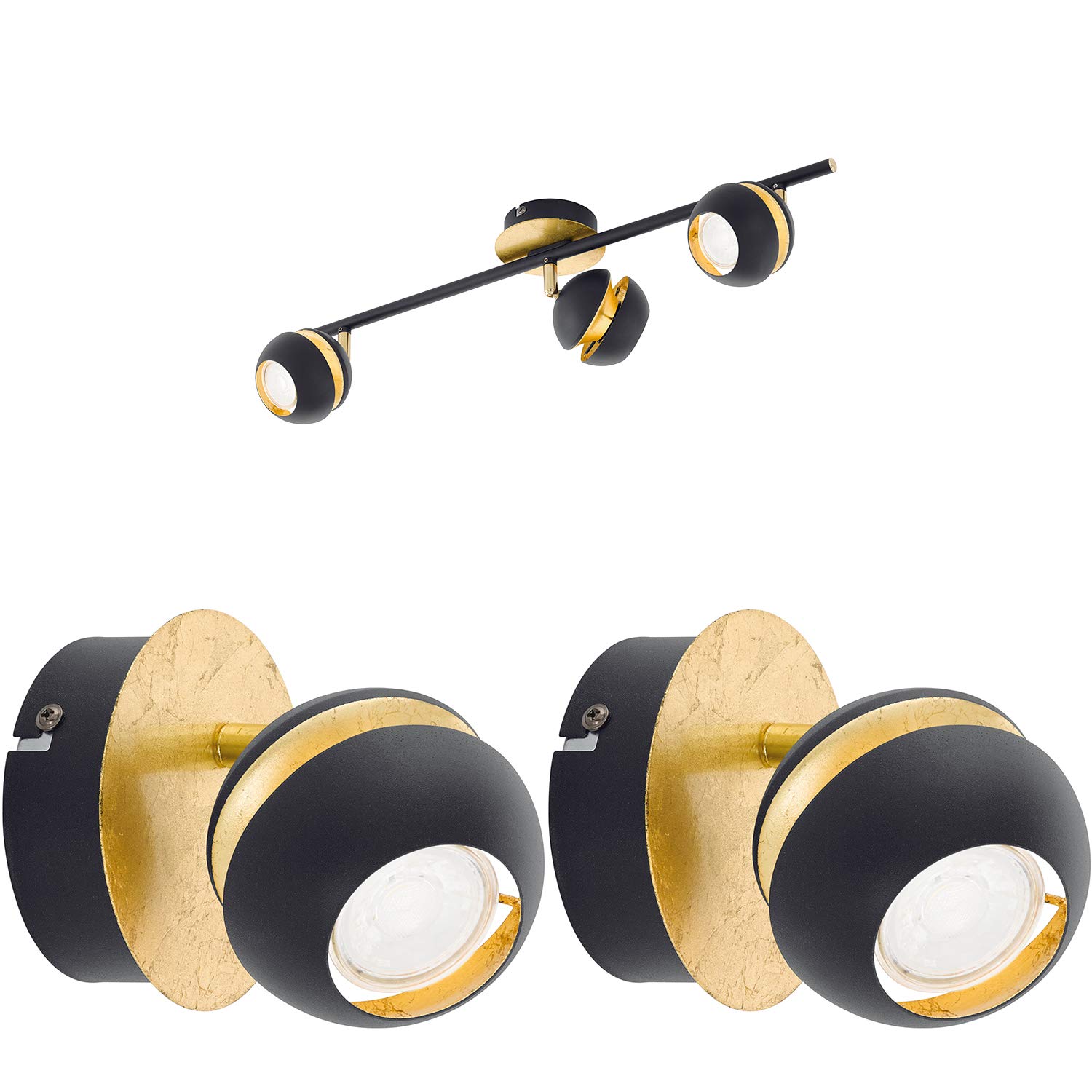 Loops Ceiling Spot & 2X Matching Wall S & Adjustable Shade Light/Black/Gold