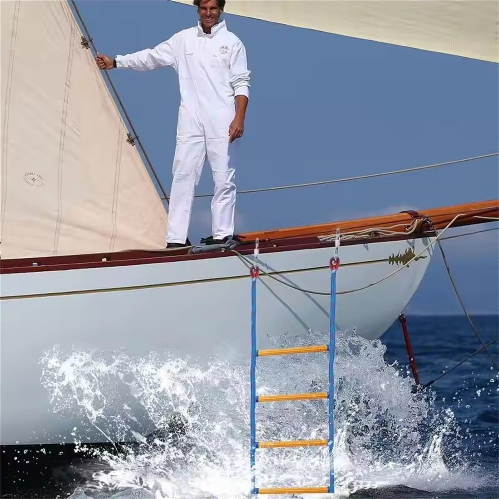 Boat Rope Ladder Scaletta Portatile for Barca, Pieghevole, a 4 gradini, con Corda l'imbarco