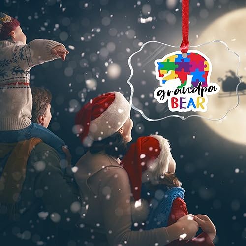 Miniatura 71 de Adorno de Navidad Mama Bear Novedad Acrílico Adornos de Navidad Mama Bear Autismo Rompecabezas Colorido Oso Navidad Colgante Ornamento Puzzle Piezas