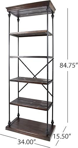 Miniatura 3 de Great Deal Furniture Alma - Estantería industrial de madera con 5 estantes, nogal oscuro y negro