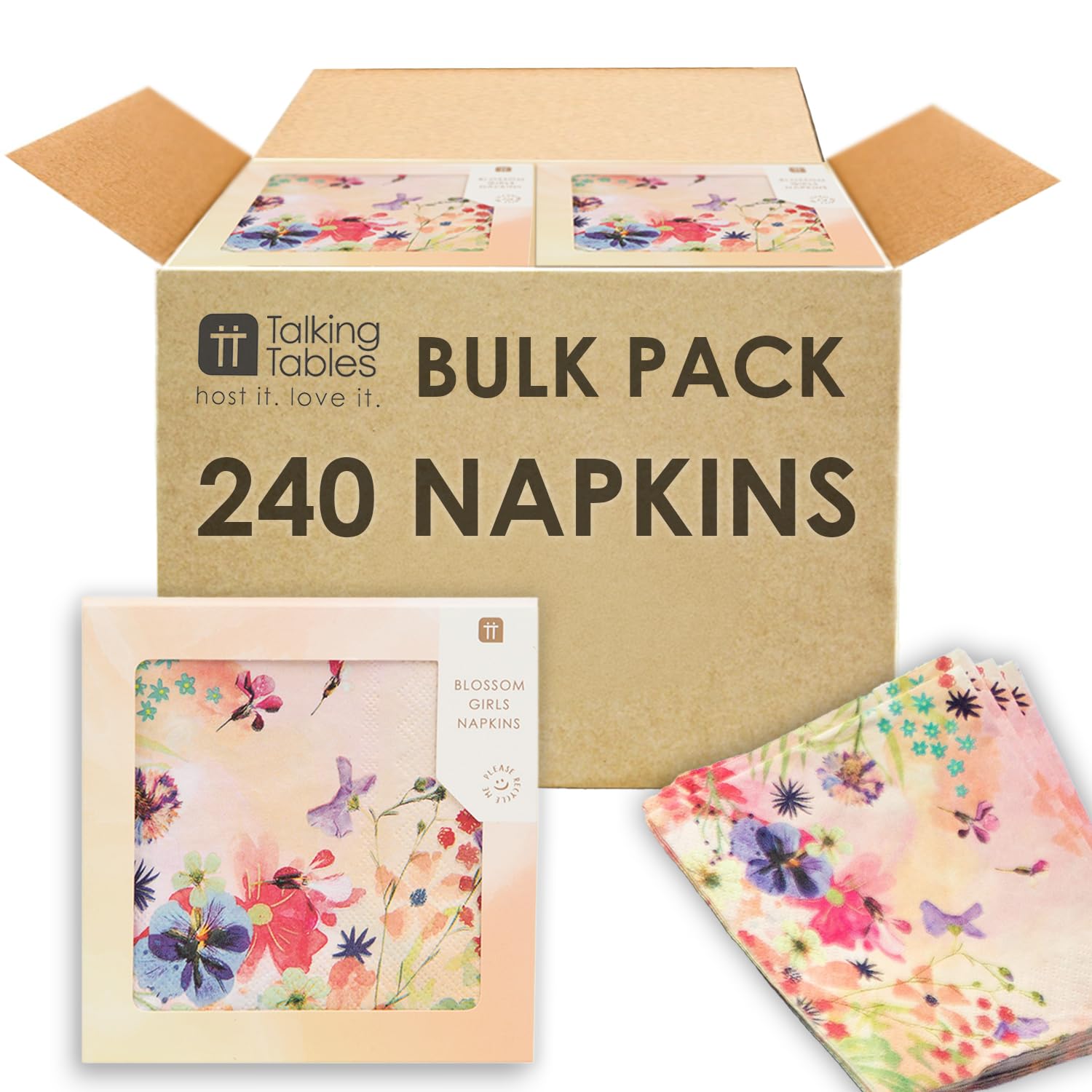 Talking Tables 240 x Pink Floral Cocktail Napkins, Disposable Quality Serviet...